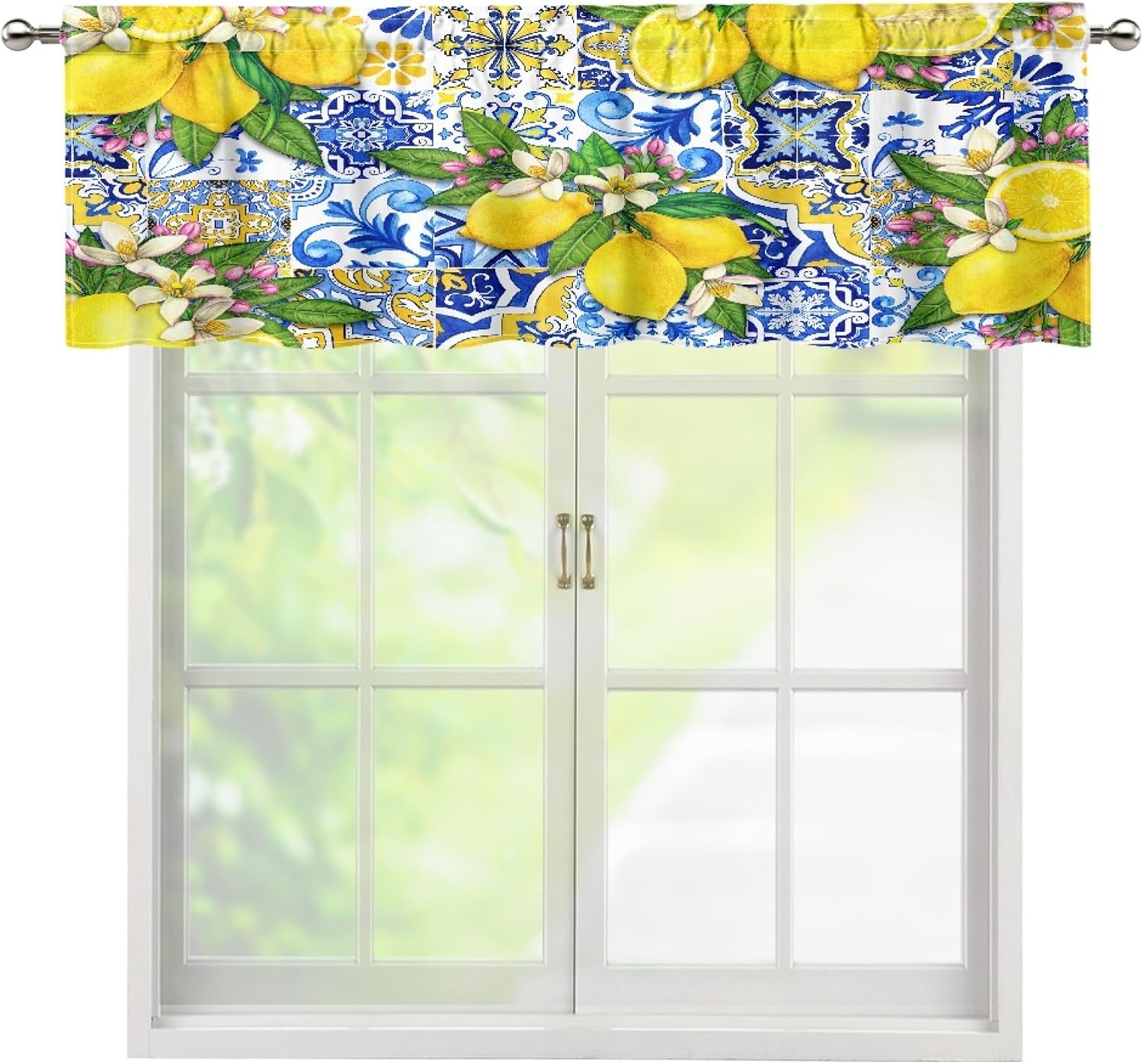 Rustic Lemon Valance Curtains for Kitchen Decor, Farmhouse Country Style Tropical Fruit Buffalo Plaid Backdrop Window Treatments, Rod Pocket Drapes for Living Room Bedroom, 54x18in 1P