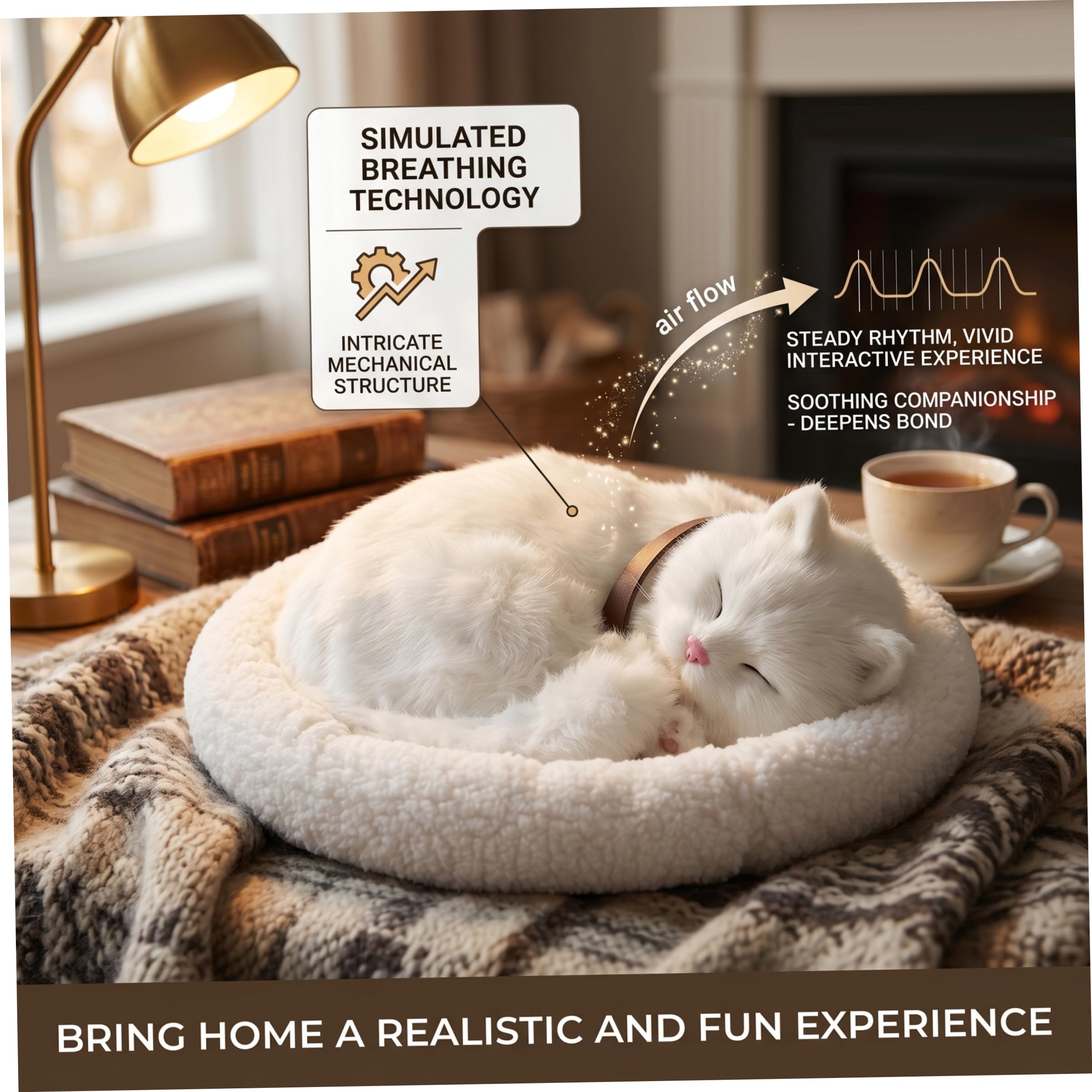 Gatto di pezza Adorabile Gatto Realistico Peluche Che Respira Morbido Realistico per l'auto dell'ufficio Domestico, Bianco, 12, 6x10, 6 Pollici