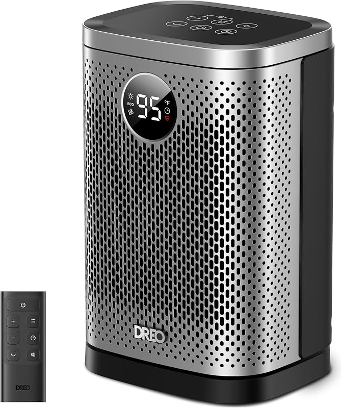 Calentador de espacio para interiores, calentador portátil, calentador de espacio eléctrico de convección de cerámica compacto de 1500 W, oscilación de 70°, control remoto, 3 niveles de calor