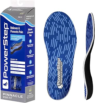 PowerStep Pinnacle Wide Fit, Neutral Arch Support, Wide Fit Insole for Shoe Widths 3E-6E, Plantar Fasciitis Pain Relief