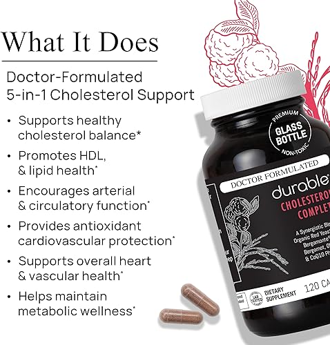 Miniatura 3 de Durable Colesterol Complete  Arroz orgánico de levadura roja 1,600 mg + Bergamonte Citrus Bergamota 1,000 mg + Ubiqsome CoQ10 + Hoja de Olivo +