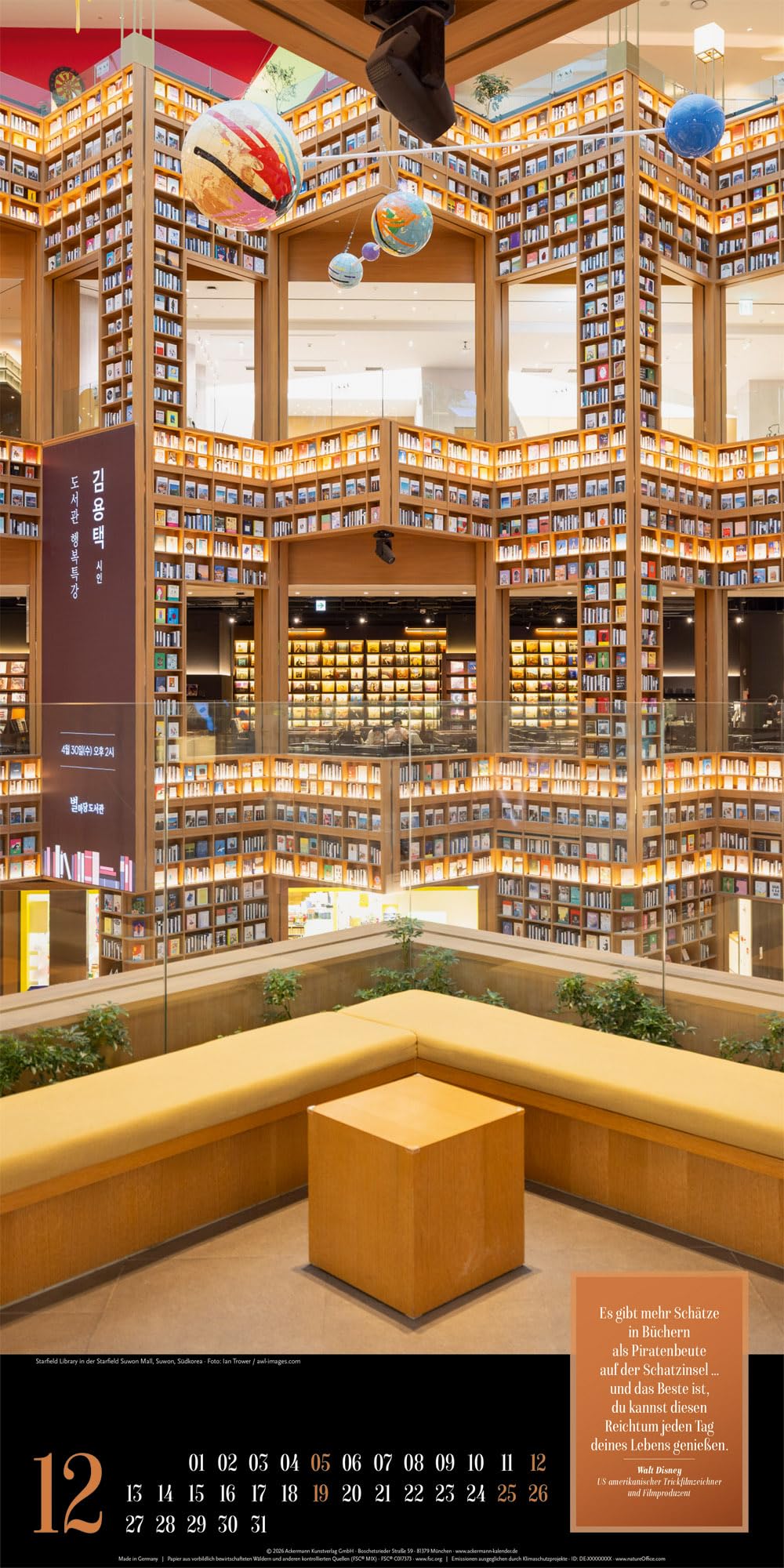 Lust am Lesen Literatur-Kalender 2027: Stilvoller Literarischer Kalender im schlanken Hochformat (33x66 cm) | Bibliotheken-Motive mit Zitaten