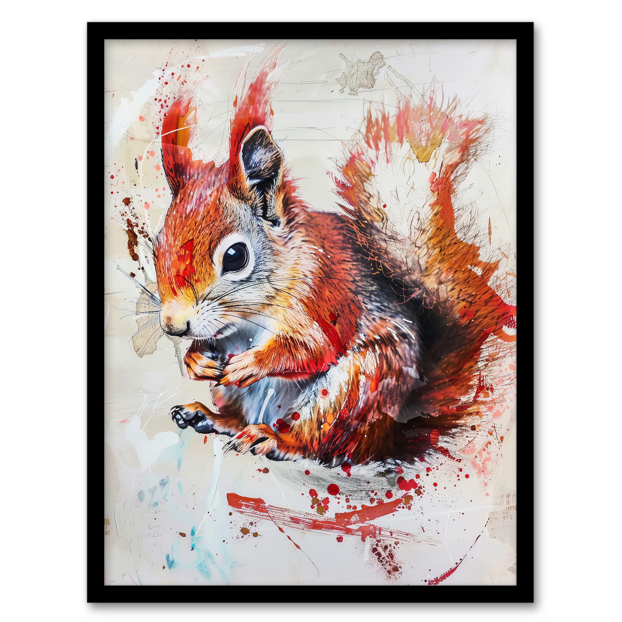 Artery8 Red Squirrel Painting Cute Woodland Animal Nature Living Room Artwork Framed Wall Art Print 18X24 Inch