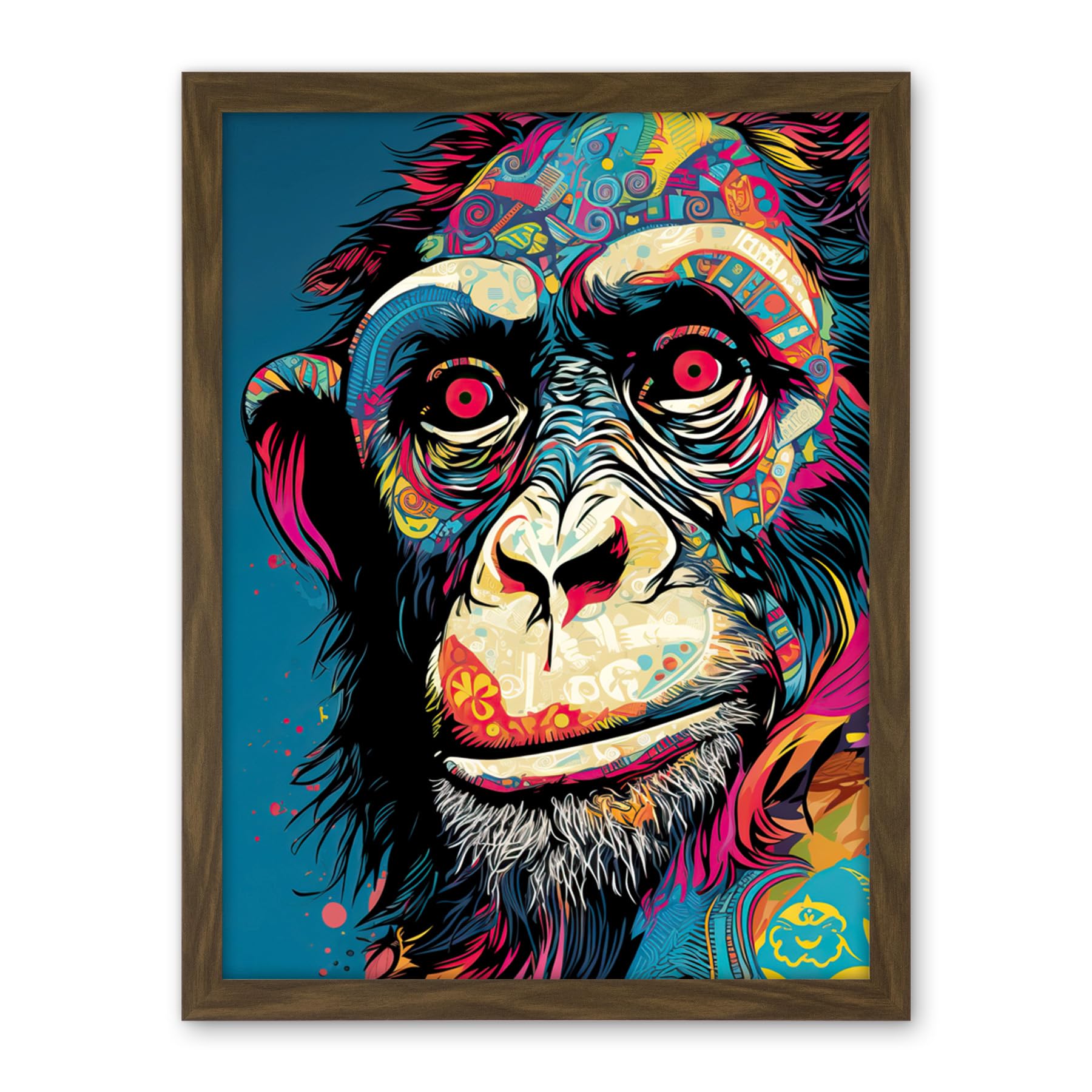 Artery8 Chimpanzee Acrylic Painting Vibrant Psychedelic Pattern Portrait Modern Artwork Framed Wall Art Print 18X24 Inch