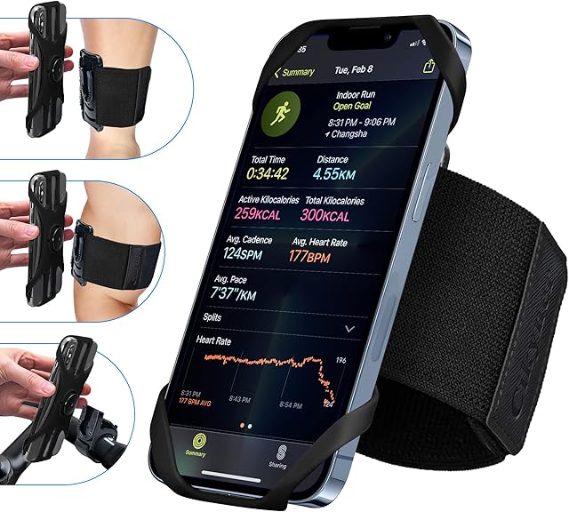 Cikyner Running Armband, 3 in 1 Running Phone Holder Sports Armband Bicycle Phone Holder 360° Rotatable & Detachable Running Phone Armband for 4.5- 7'' iPhone Samsung Huawei for Gym Running Hiking