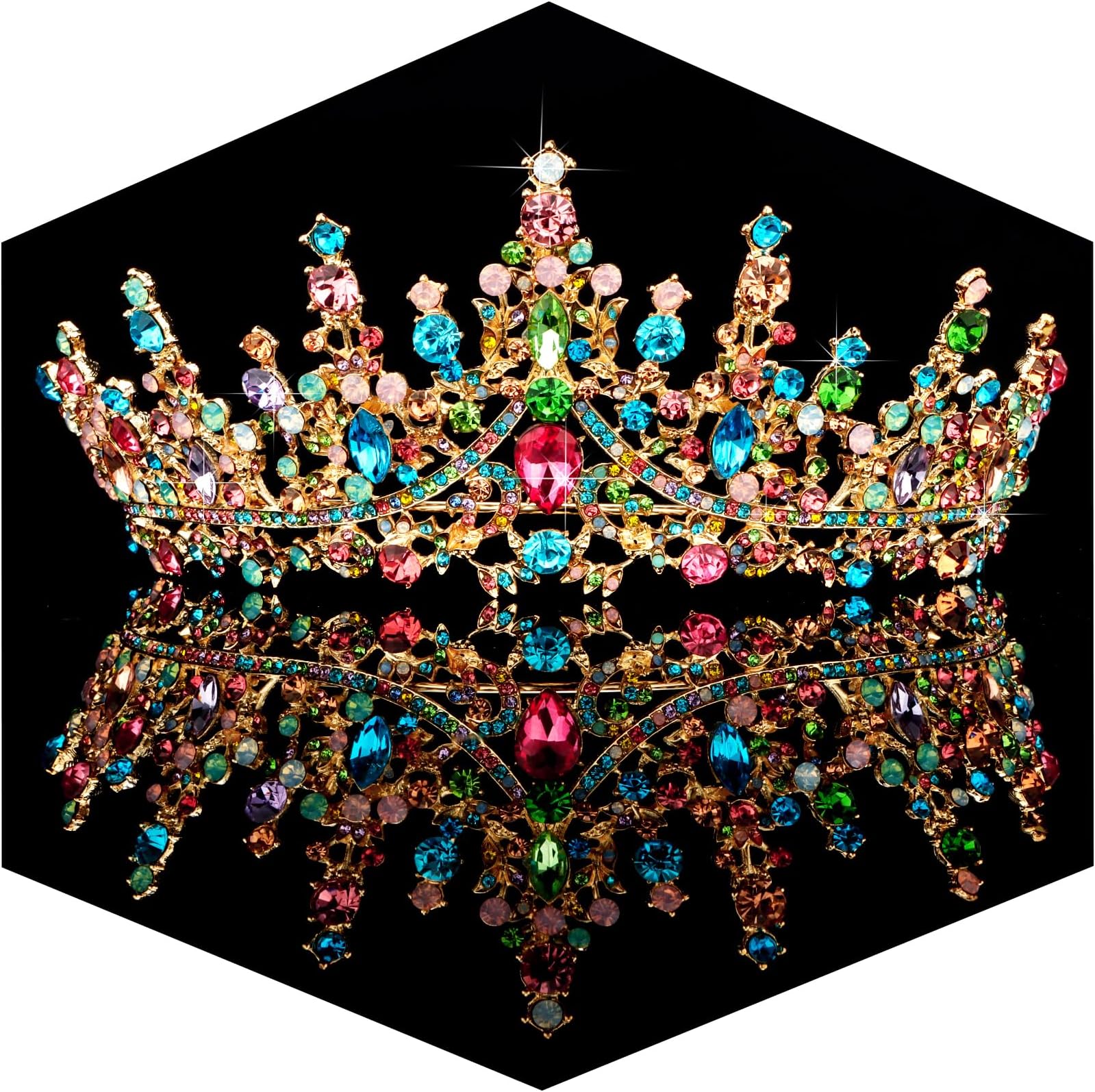 TOBATOBA Tiaras for Women, Multicolor Tiara Gold Crowns for Women, Wedding Tiara for Bride Queen Crown, Royal Princess Quinceanera Headpieces for Birthday Prom Pageant Halloween Cosplay Accessories