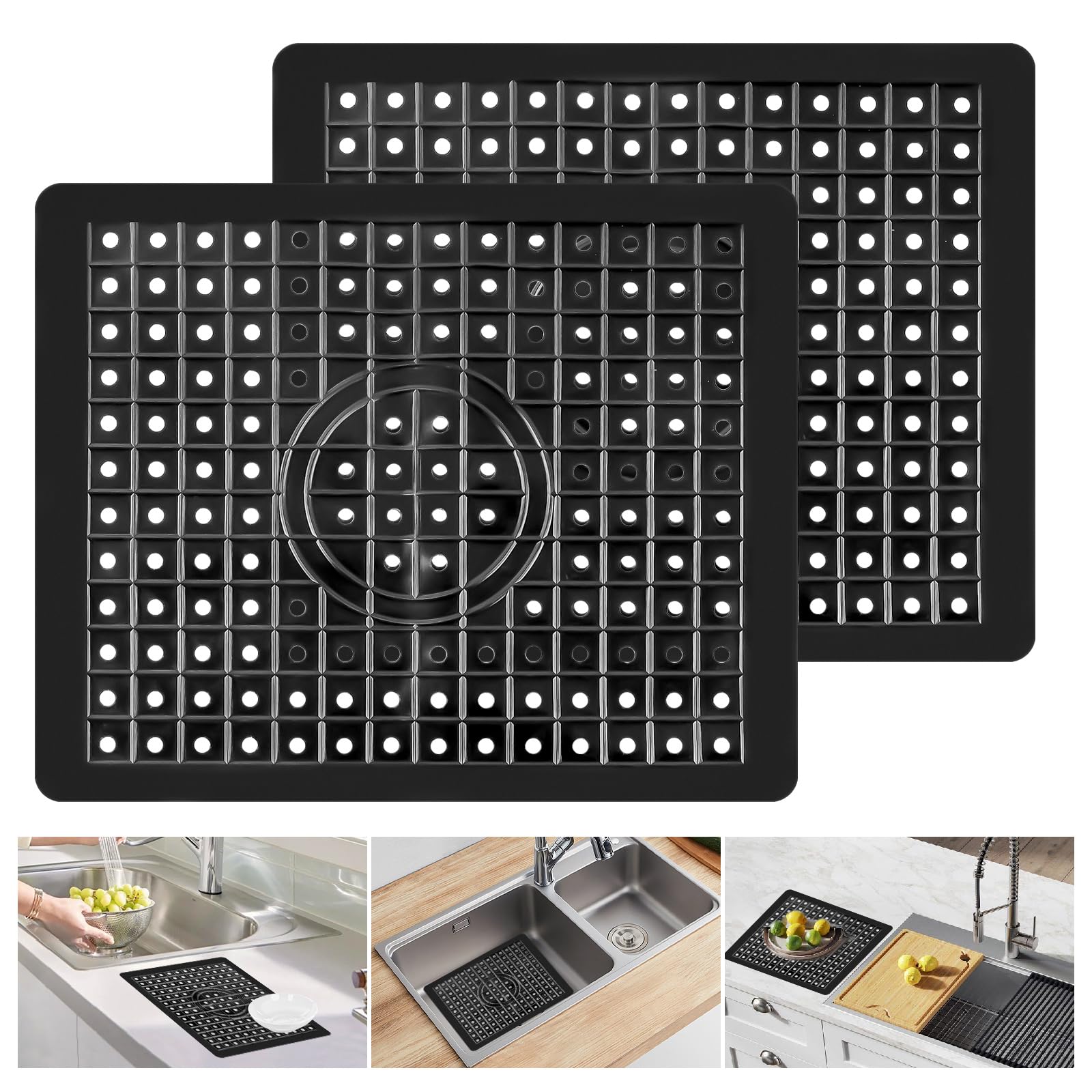 Set 2 Tappetini Per Lavello In Silicone - 31,4x26 Cm, Antiscivolo, Drenaggio Rapido - Foto 9