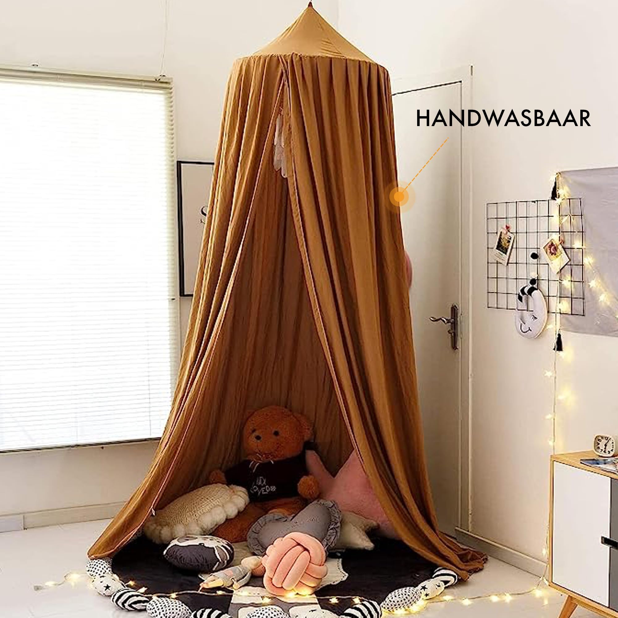 Deryan Baldakijn kinderkamer 245 cm - in 5 kleuren - bedhemel meisjes, jongens & baby - hemelbed gordijnen - muggennet dubbel bed - hemel babybed - Canopy - Chestnut