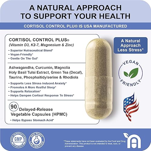 Miniatura 5 de Cortisol Control Plus - Apoya el alivio del estrés, la respuesta equilibrada al cortisol, la relajación y el sueño reparador - Ashwagandha,