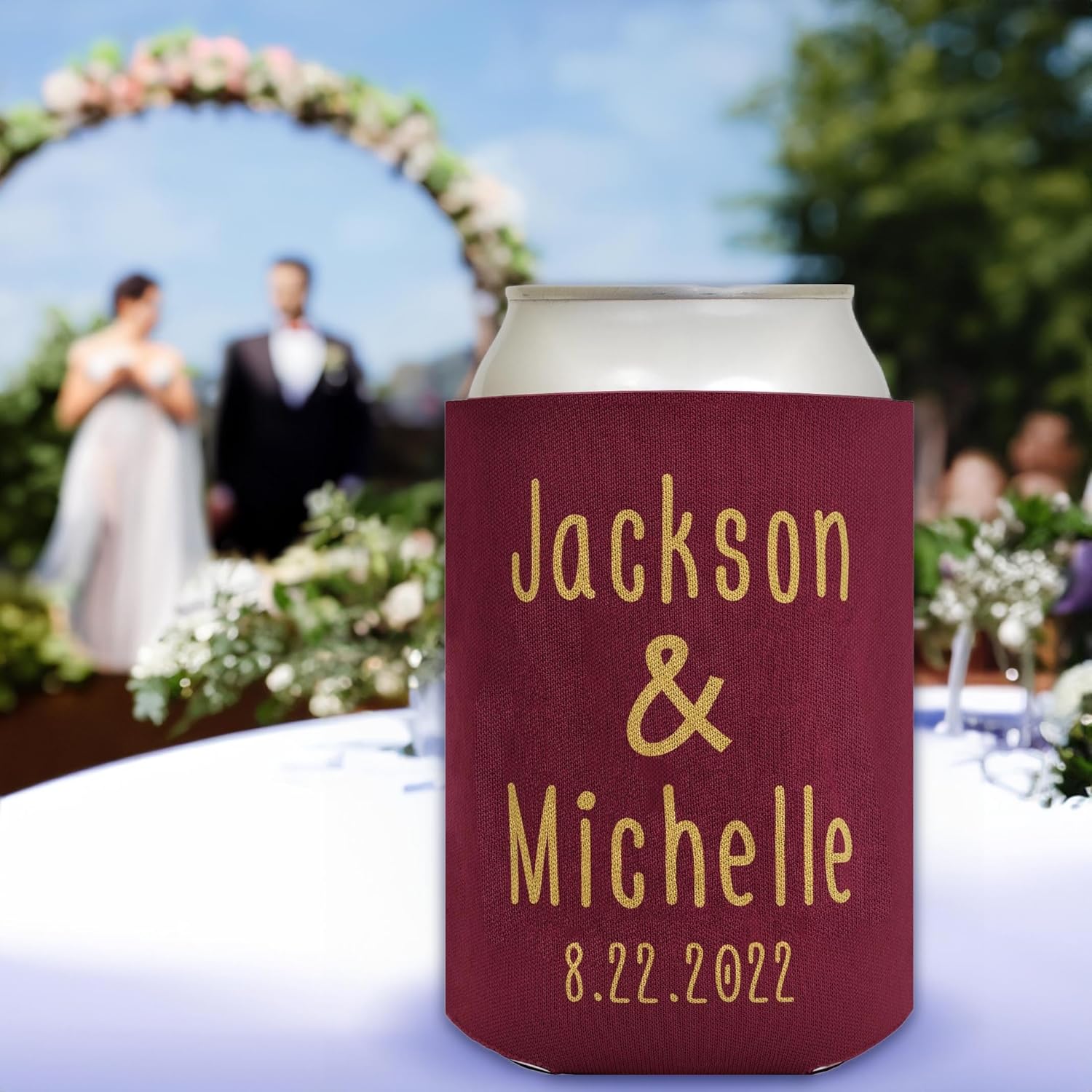 Personalized Wedding Gift Custom Names Save the Date 12-Pack Personalized Can Drink Thermocoolers Coolers Maroon