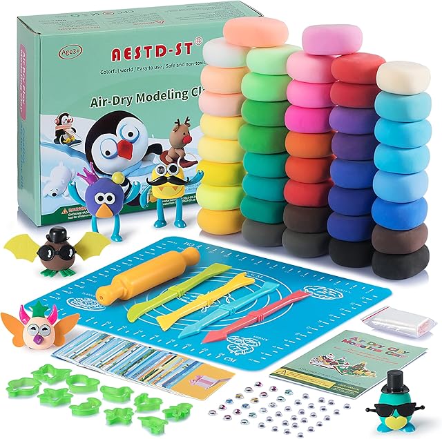 Air Dry Clay Kit, 42 Corlors Modeling Clay for Kids, Safe & Non-Toxic Ultra Light DIY Model Magic Clay, Molding Clay with Sculpting Tools and Tutorial Cards,Arts and Crafts Gift for Kids and Adults.