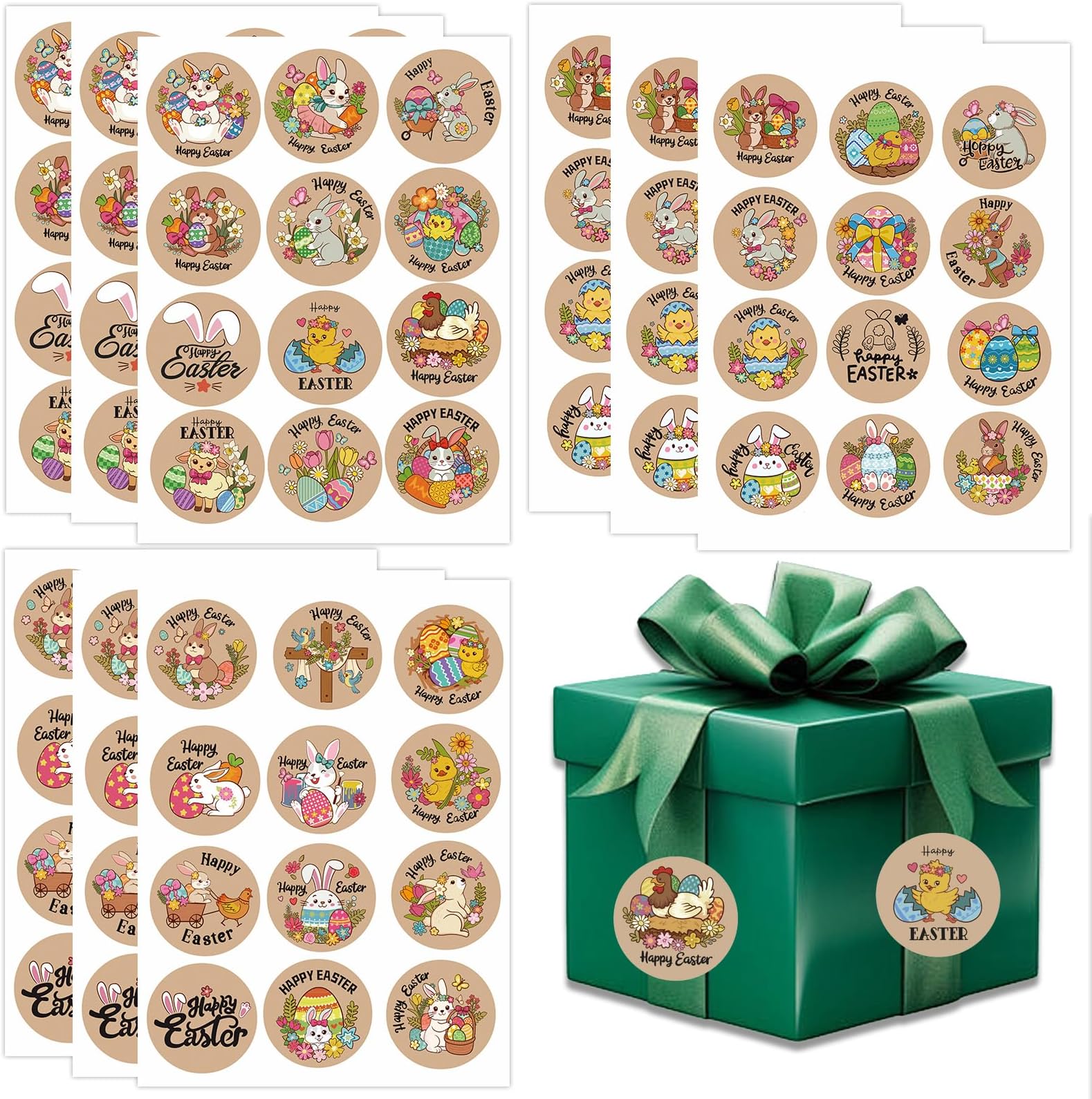 9 Pcs Easter Stickers, Bunny Rabbit Eggs Pattern Stickers, Self-Adhesive Bunny Rabbit Eggs Sticker, Round Theme Self-Adhesive Labels for Easter Party Kids Gift Cards Envelopes Decorations