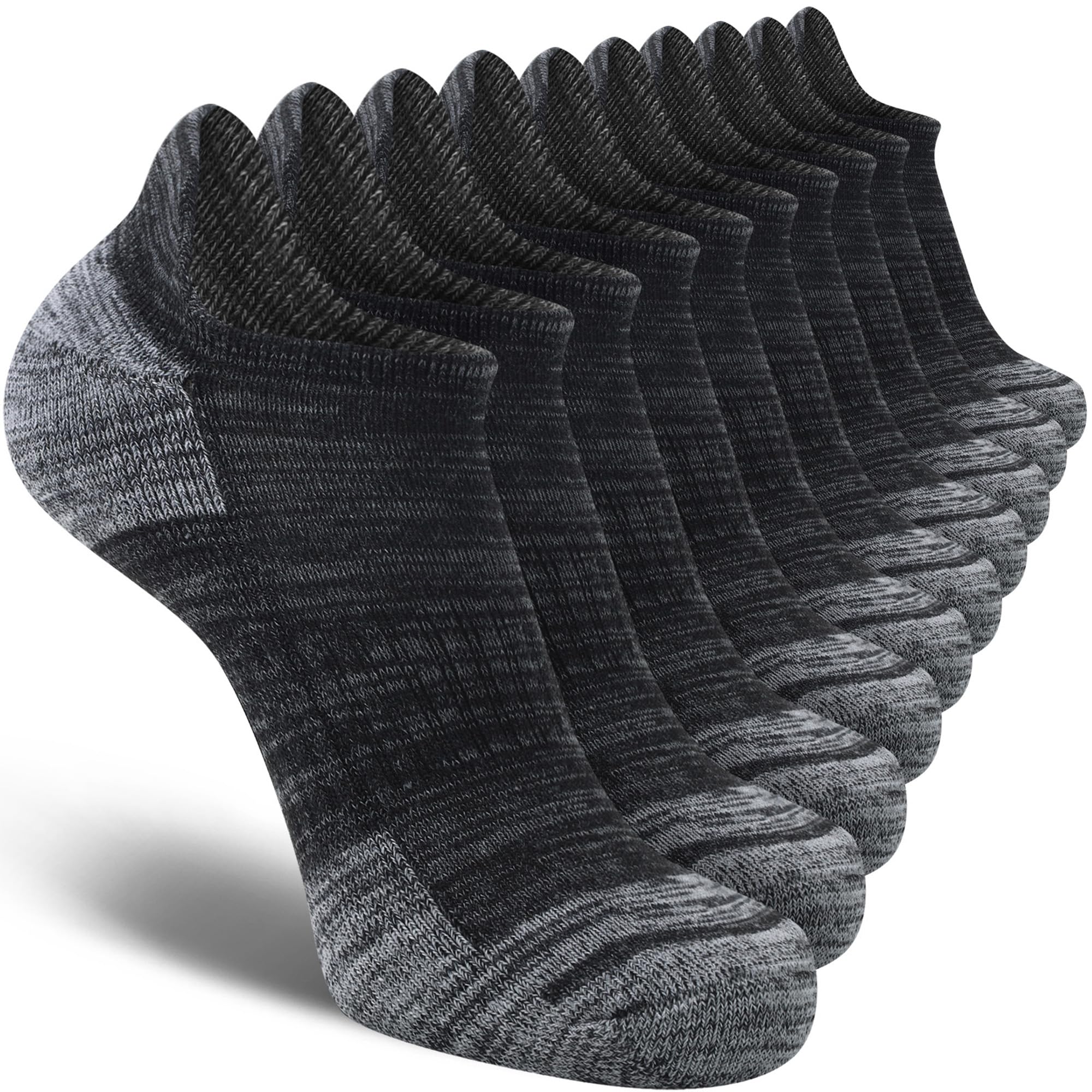 FYTUTESE Mens Ankle Running Socks Athletic Low Cut Cushioned Short Socks for Men 5 Pack Black Size 9-12