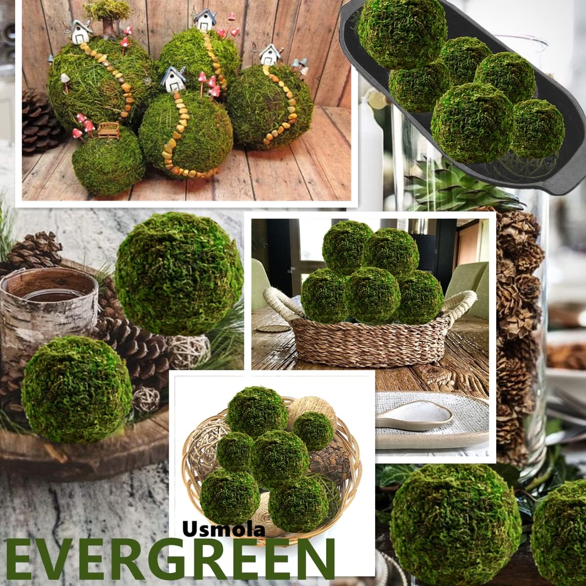 Usmola 18pcs Fake Moss Balls, 6pcs 3.2" Faux Green Balls + 12pcs 2" Artificial Moss Decorative Balls for Centerpiece Bowls (Green) : Home & Kitchen