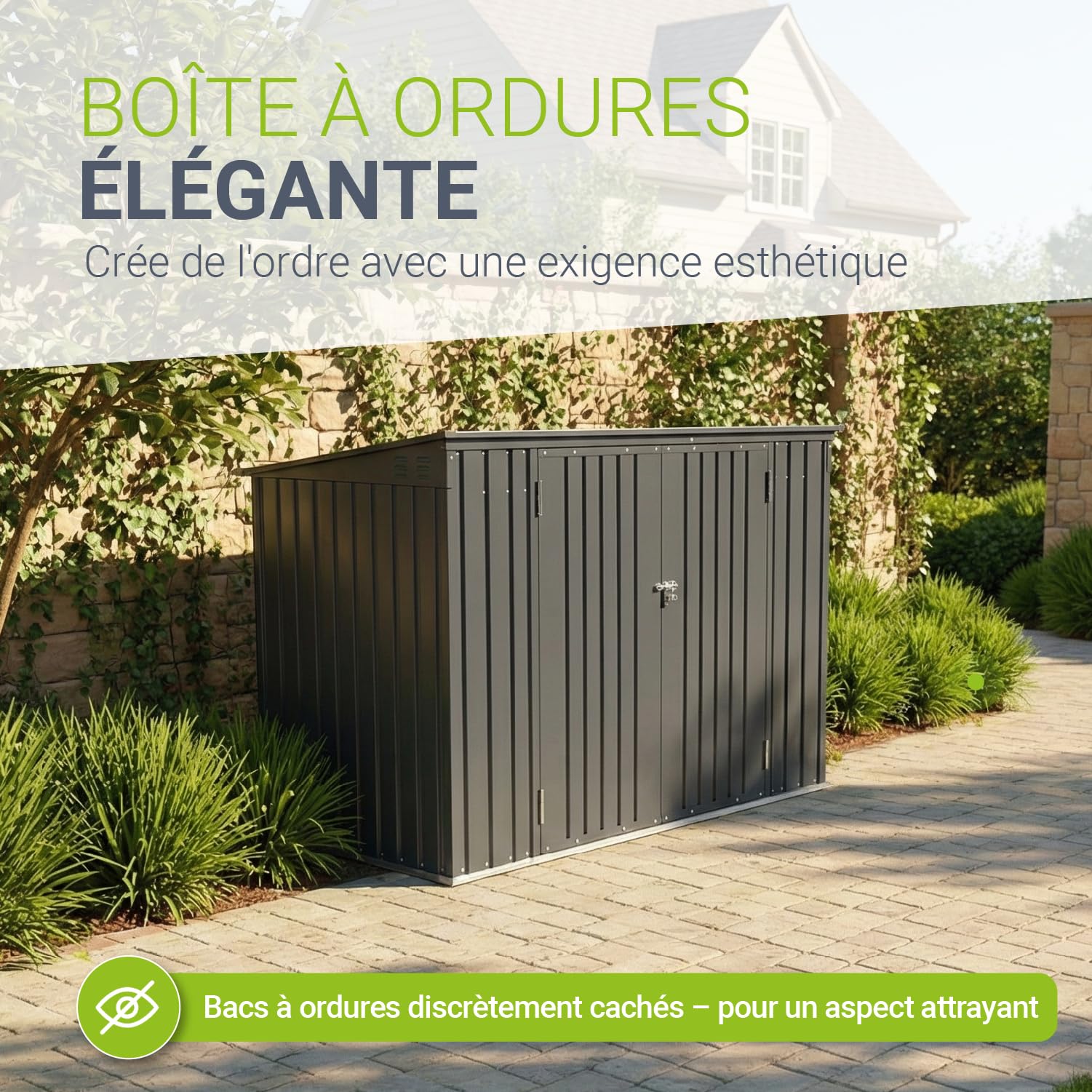 Juskys Conteneur pour 3 poubelles Namur 3 bacs de 120 litres – 2 m² – 2 Portes – Coffre, boîte, boîtier de Rangement Gris