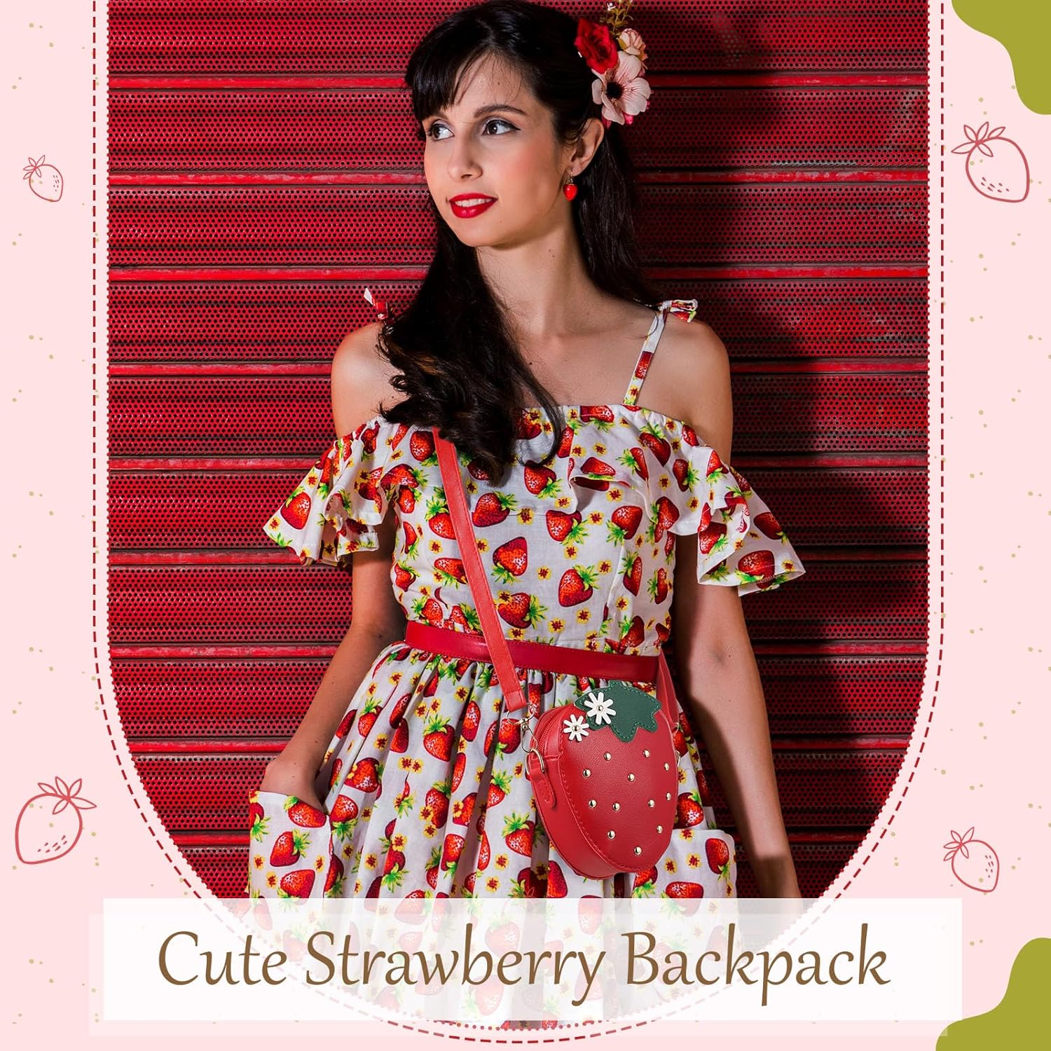 3 Pcs Strawberry Purse with Rivets, Cute Cross body Strawberry Bag for Women, Small Coin Pouch Wallet for Cosplay Props Gift - Image 2