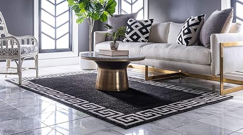 Miniatura 3 de Unique Loom Athens Collection - Alfombra clásica geométrica con diseño de borde moderno, 5 x 8 pies, color carbónbeige