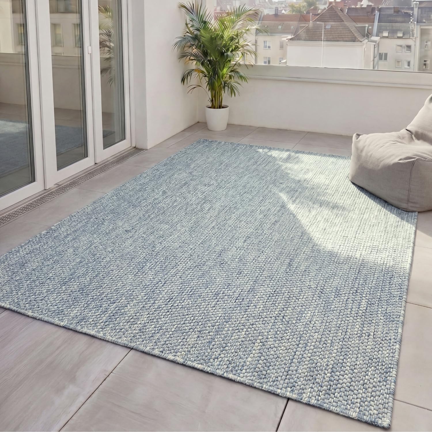 benuta Basic Alfombra Exterior Iowa - Azul 120x170 cm - Estilo Yute Boho - Resistente al Clima y UV para balcón, terraza, jardín, Cocina y Sala - Duradera y Robusta - Apta para Interiores