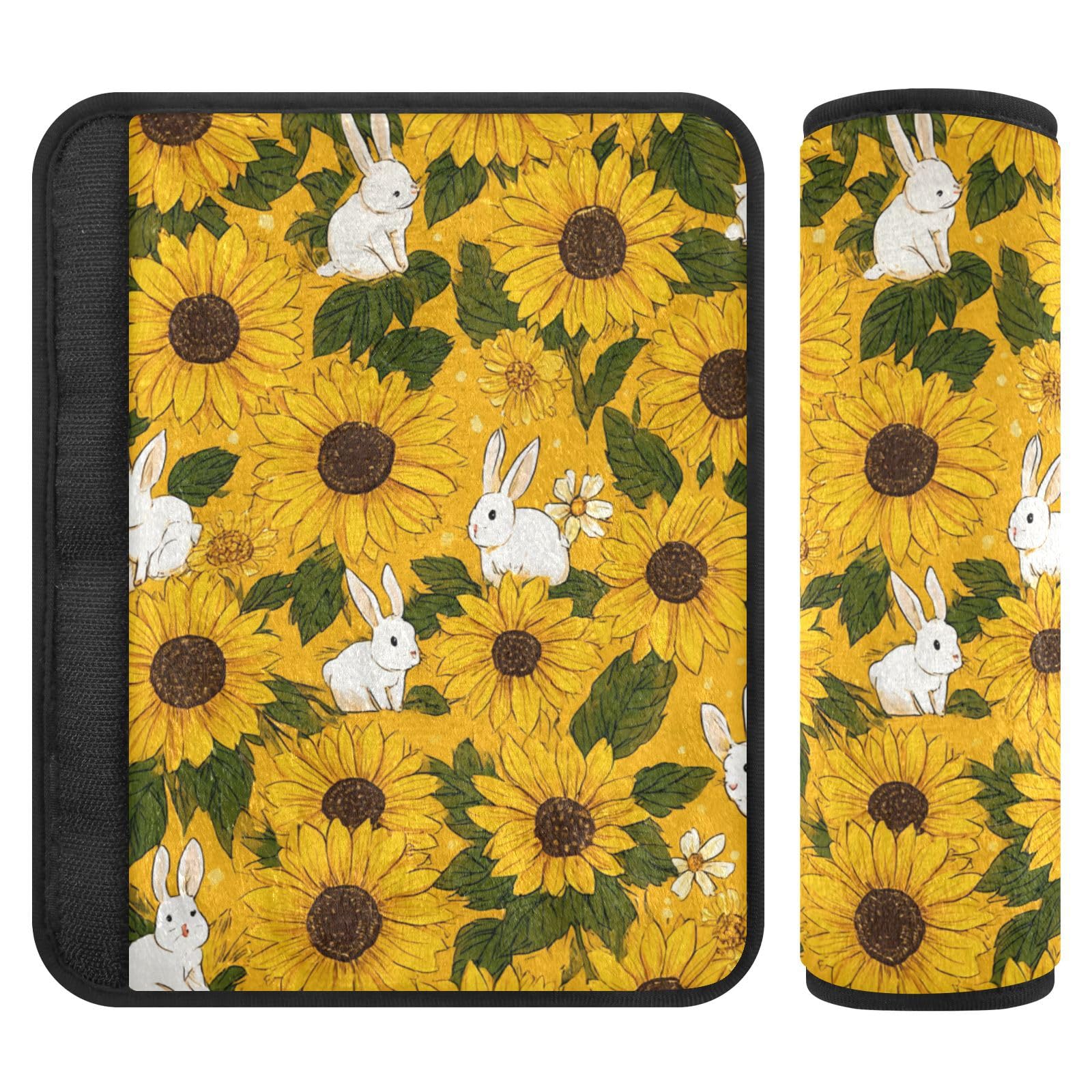 2 Pack Seatbelt Covers Seat Belt Cover Pad for Adults Boys Girls Car Seat Strap Covers Pads Cushion Universal Shoulder Strap Pad Protector for Backpack 6.5 Inch Autumn Sunflower and Rabbit