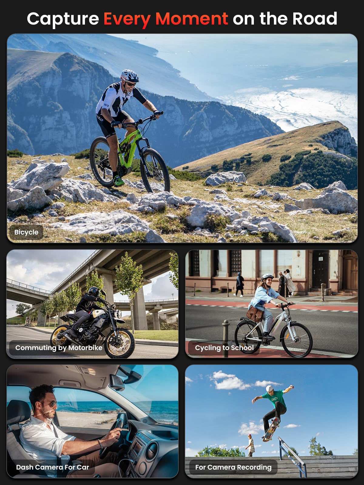 AKEEYO AKY-730Pro 4K Motorrad/Fahrrad Dashcam,60FPS Action-Kamera mit EIS-Stabilisierung,1,14" Touchscreen, integriertes GPS,IP66 wasserdicht, bis zu 6 Stunden Akkulaufzeit,Loop-Aufnahme, Parkmonitor