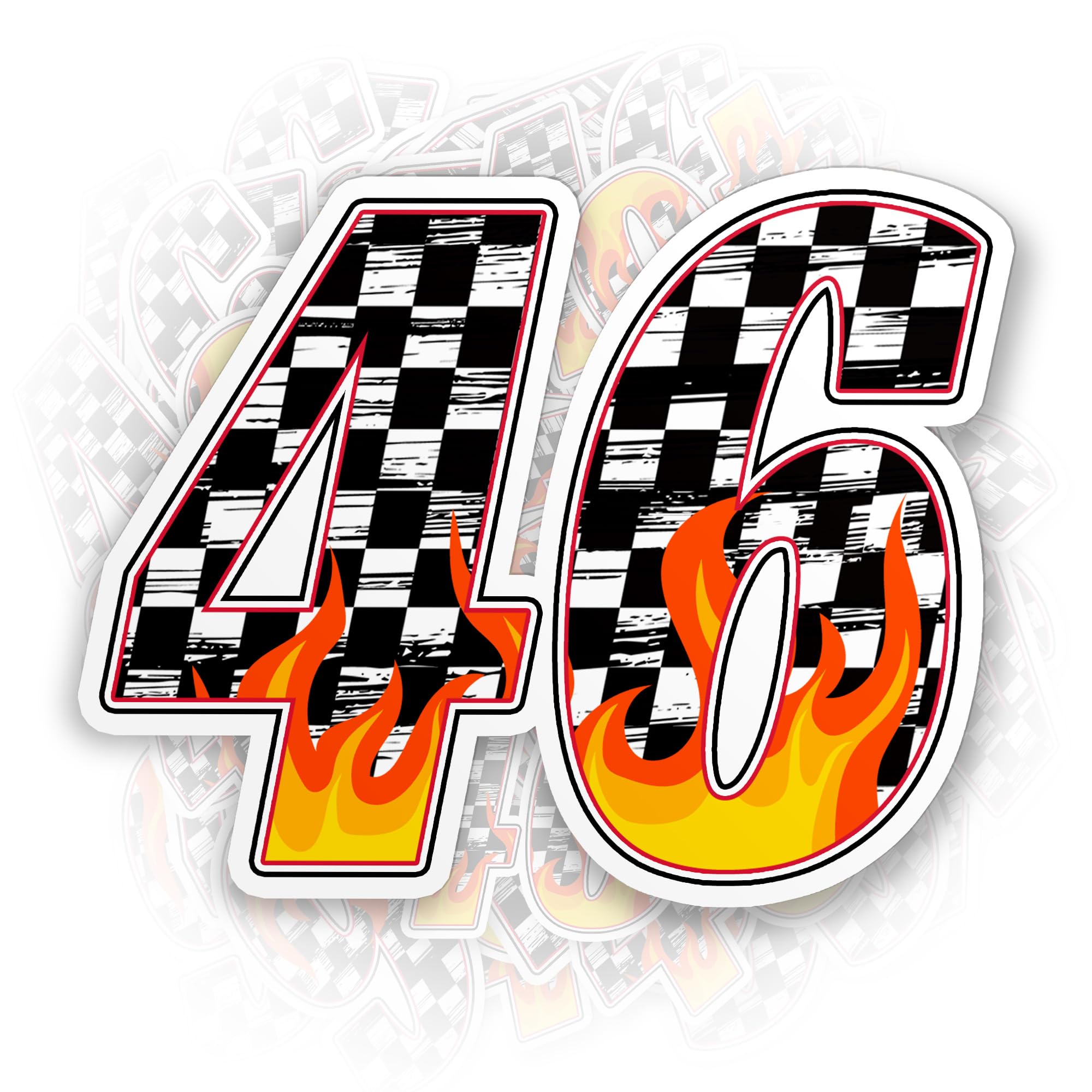 Personalized Racing Number Decal Sticker Custom Race Racing Fire Stickers Cars Motorbike Waterproof Die-Cut Vinyl Sticker for Laptop Hard Hat Water