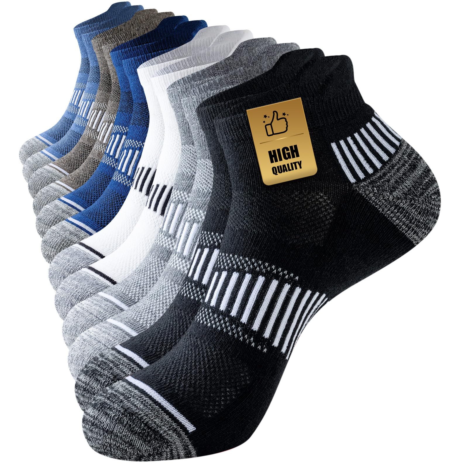 Niorasen Calcetines Tobilleros Hombre,6 Pares Calcetines Deportivos Running Acolchados Fino para Correr Verano de Algodón Transpirables con Suela de Rizo Antideslizante Cómodos Calcetines Cortos Bajos