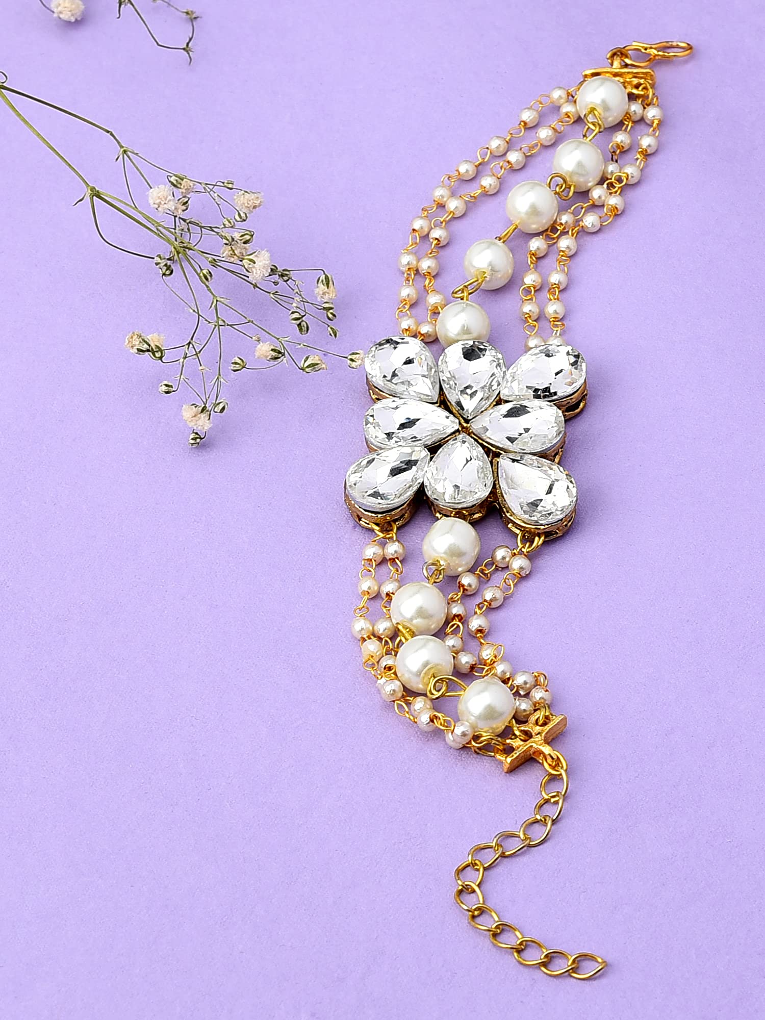 Crystal Shine Stones Pearl Bracelet For Women