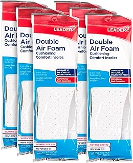 LEADER Double Air Foam Insoles, Keeps Feet Cool & Dry, Extra Thick Dual Layer, for Men & Women, One Size Fits Most, Trim to Size, Unisex, Compare to Dr. Scholls Air-Pillo, 1 Pair - Pack of 6