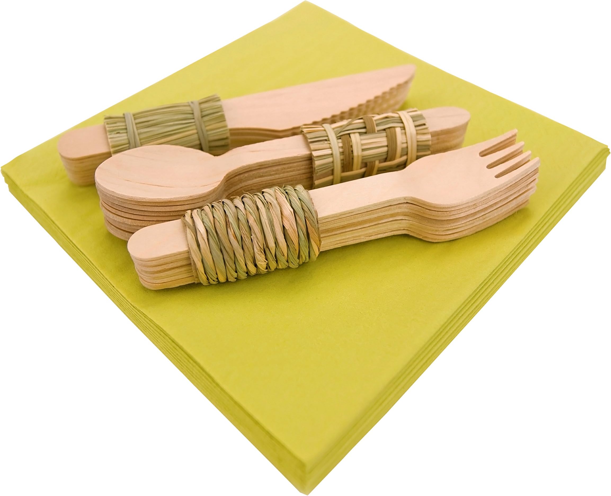 Green Gaia Wooden Disposable Cutlery Set- 200pc Of Eco-Friendly, Biodegradable & Compostable Flatware| 100 Forks, 50 Spoons, 50 Knives| Great For Parties, Picnics, Camping| Premium Utensils