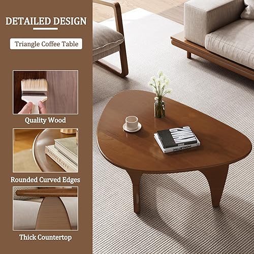 Miniatura 4 de Mesa auxiliar de madera, mesa de centro triangular moderna de mediados de siglo para sala de estar, patas y mesa de madera maciza rústica, mesa