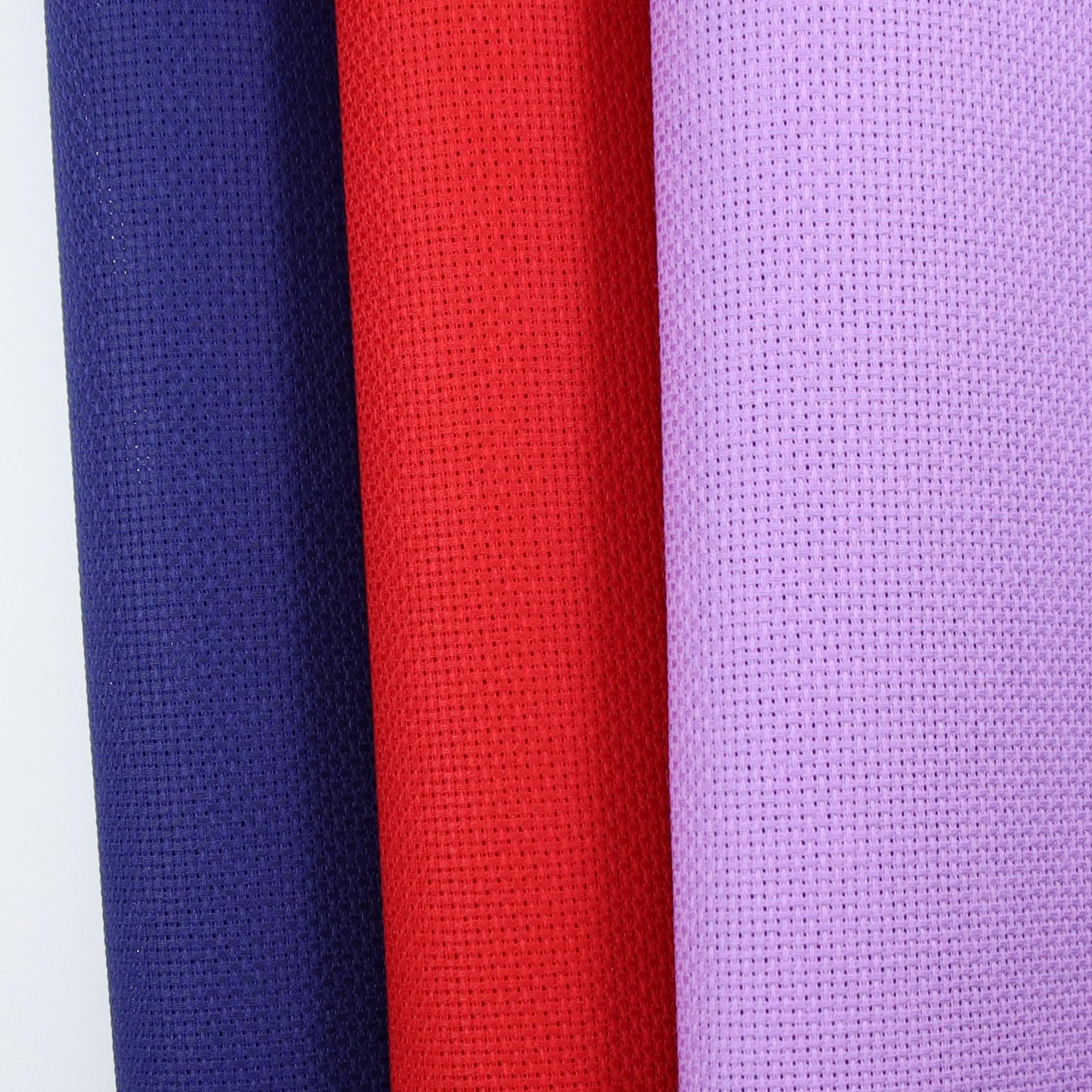 KCS 3 pc of 15" x 18"(38cmx45cm) Counted Cross Stitch Cotton Aida Cloth Needlework Rolled Fabric Box,14CT,Lavender+Royal Blue+Red