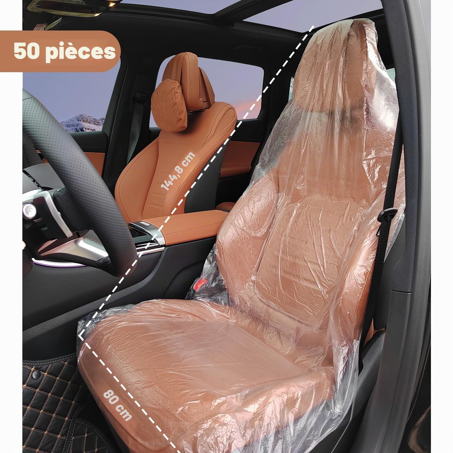 IHOTDER Lot de 50 Housses de siège de Voiture jetables en Plastique imperméable pour Voitures, camions, Bus, sièges de Voiture, Accessoires d'intérieur pour Femme/Homme