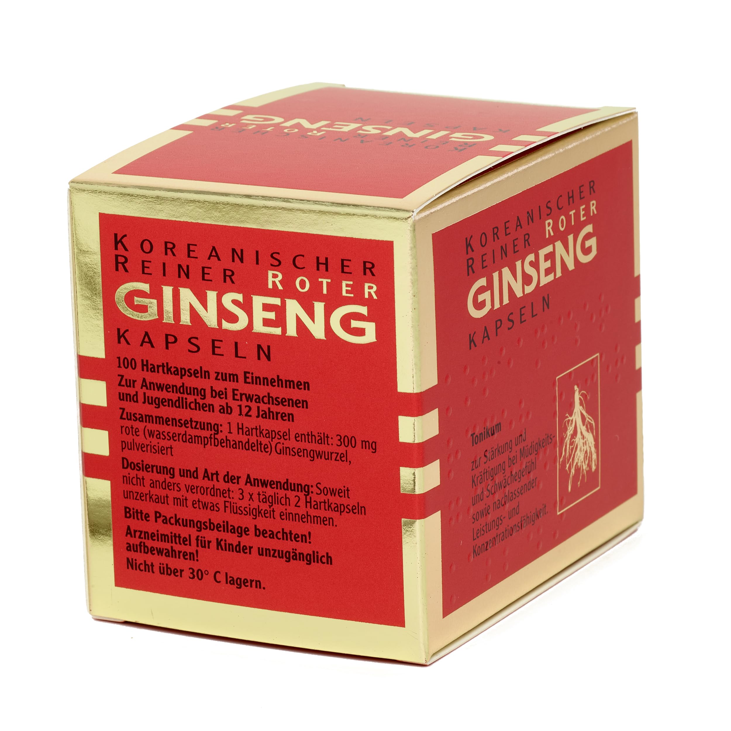 KGV Koreanischer Reiner Roter Ginseng, 100 Kapseln, je 300 mg Ginsengwurzel-Pulver, Arzneimittel mit 6-jährigem Panax Ginseng