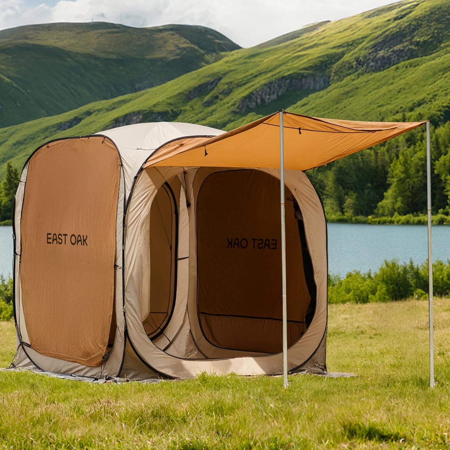 east oak 6×6 ft pop up canopy tent with mesh | outdoor screen house with 4 sunshades | instant canopy with portable carry bag | gazebo tent for camping, patio, and beach | beige 6*6 ft canopy tent