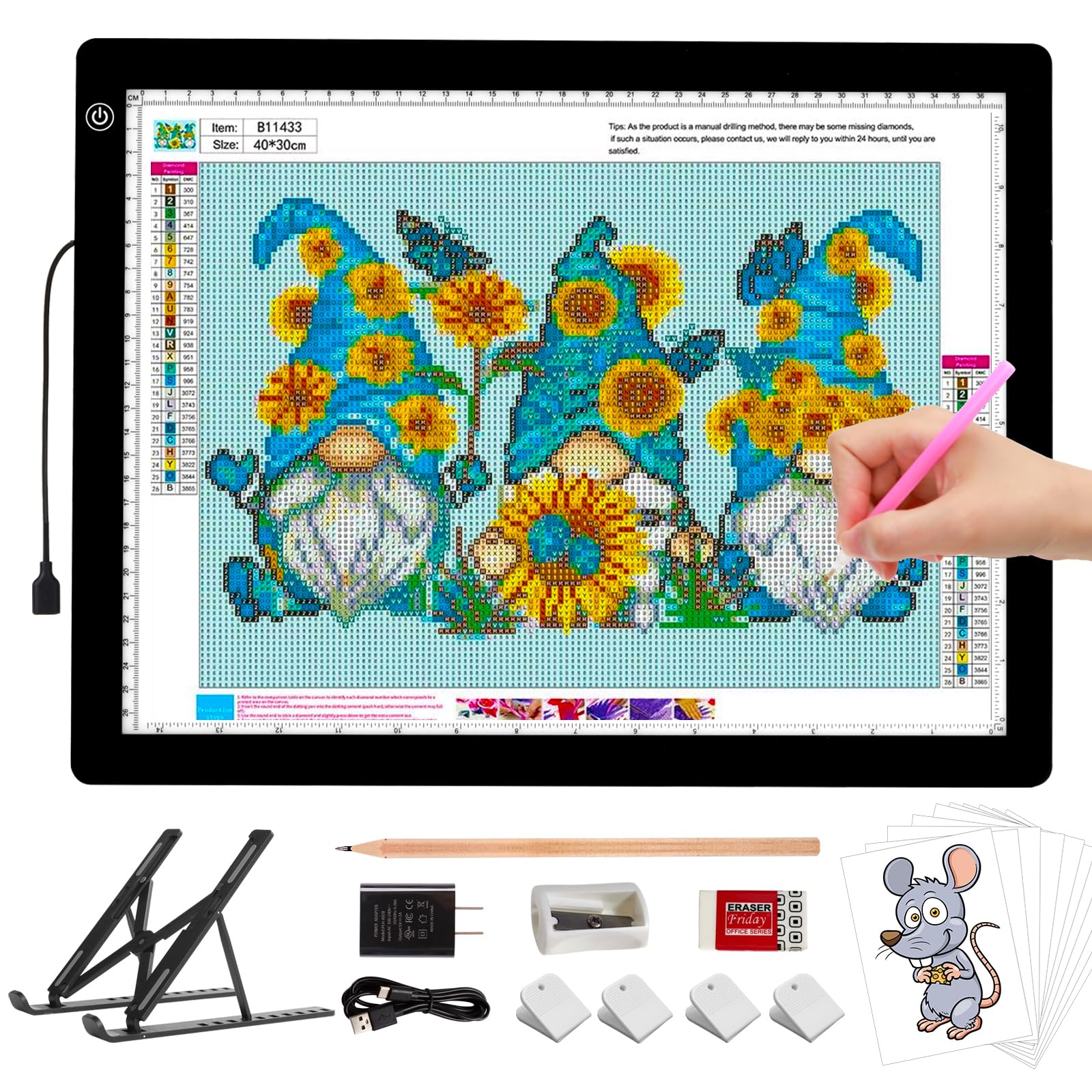 A3 LED Light Box for Tracing, elice Artist Drawing Lightbox Light Table Light Pad Light Copy Board, Up to 8000 Lux Super Bright Lightpad for Cricut Weeding Vinyl, Diamond Painting, Sketching (Black)