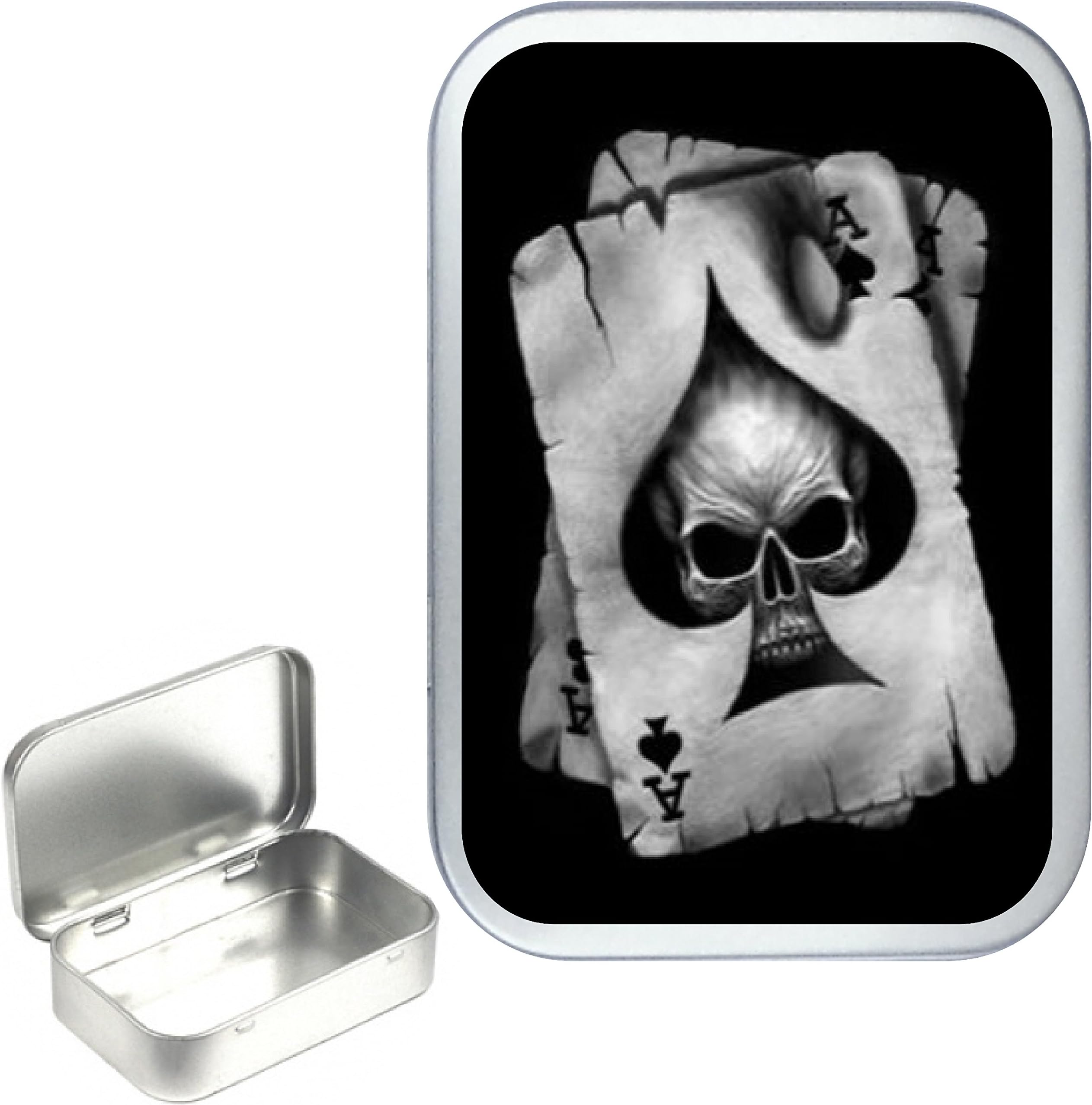 TEEZ Ace of Spades 50ml Silver Hinged Tobacco Tin, Hinged 1oz Tobacco Tin