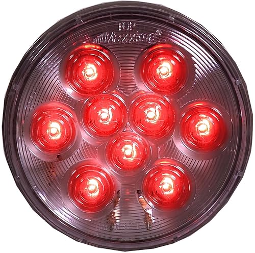 Maxxima M42322RCL Luz de paradatraseragiro redonda roja de 4 pulgadas, lente transparente roja, montaje con ojal