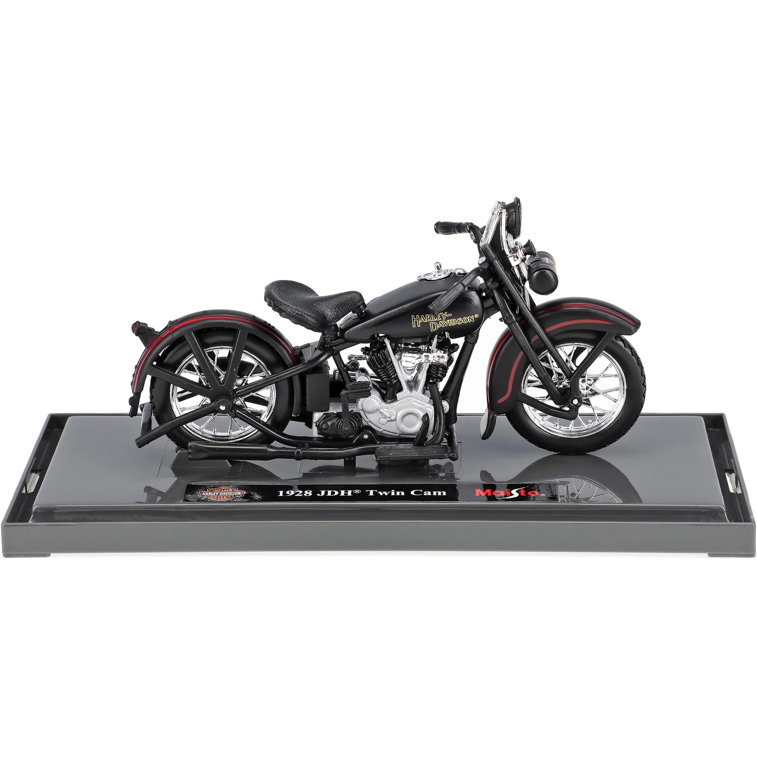 Harley Davidson 1928 JDH Twin Cam Modellmotorrad, 1:18, Schwarz, Ca. 13 Cm, Metall/Kunststoff – Mit Sockel