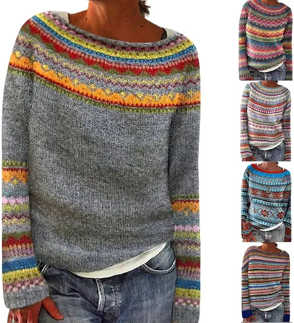 Hufuao Women's Fair Isle Christmas Jumper - Trui met kraag dames