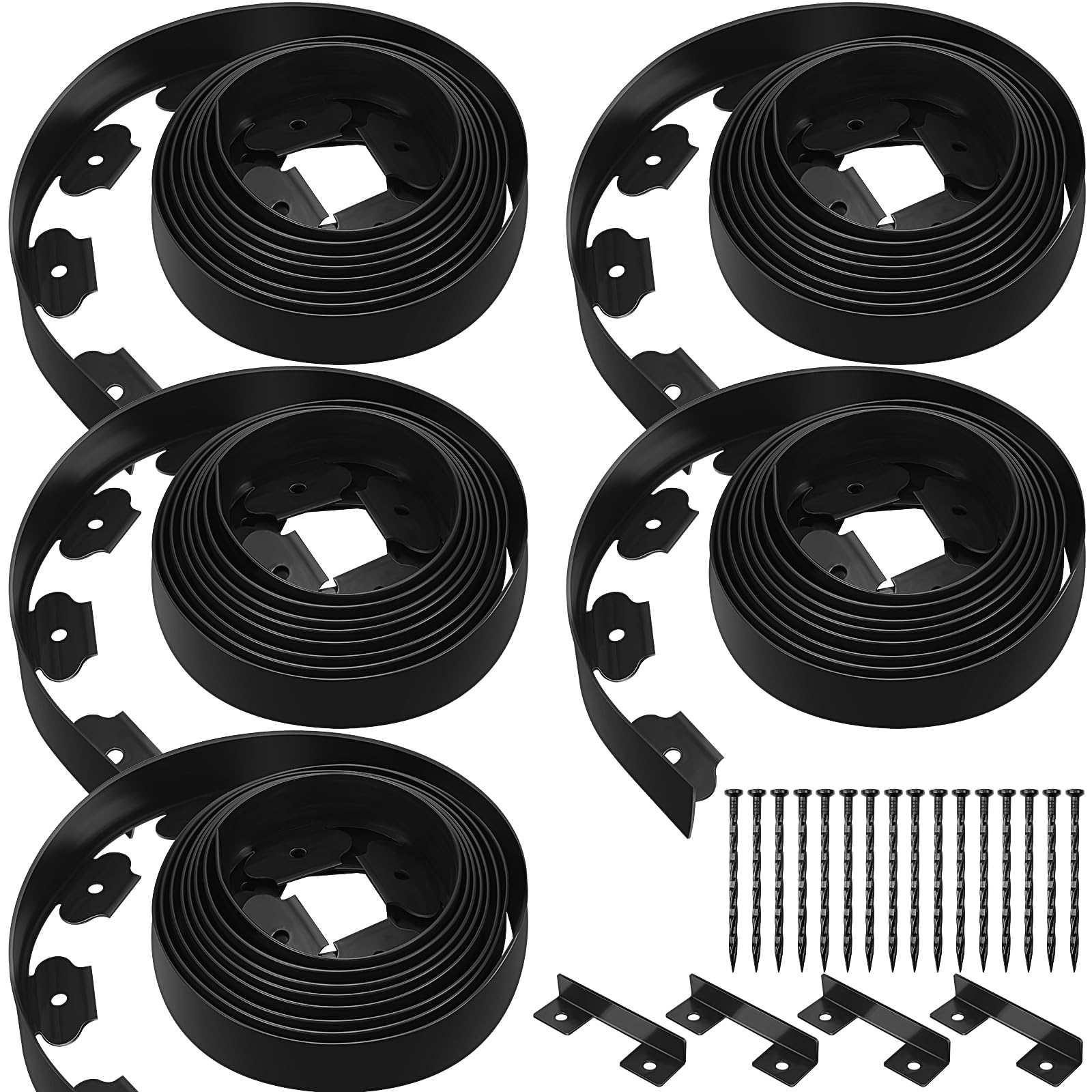 5 Pack Landscape Edging Kit 82 Feet No Dig Landscape Edging with 75 Anchoring Spikes 4 Connectors, 2 Inch Tall Plastic Garden Edging Border Pavers Edging for Garden Lawn Flower Bed, Black