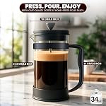 KICHLY - 34 Ounce French Press Espresso and Tea Maker with Triple Filters, Stainless Steel Plunger and Heat Resistant Borosilicate Glass, Black