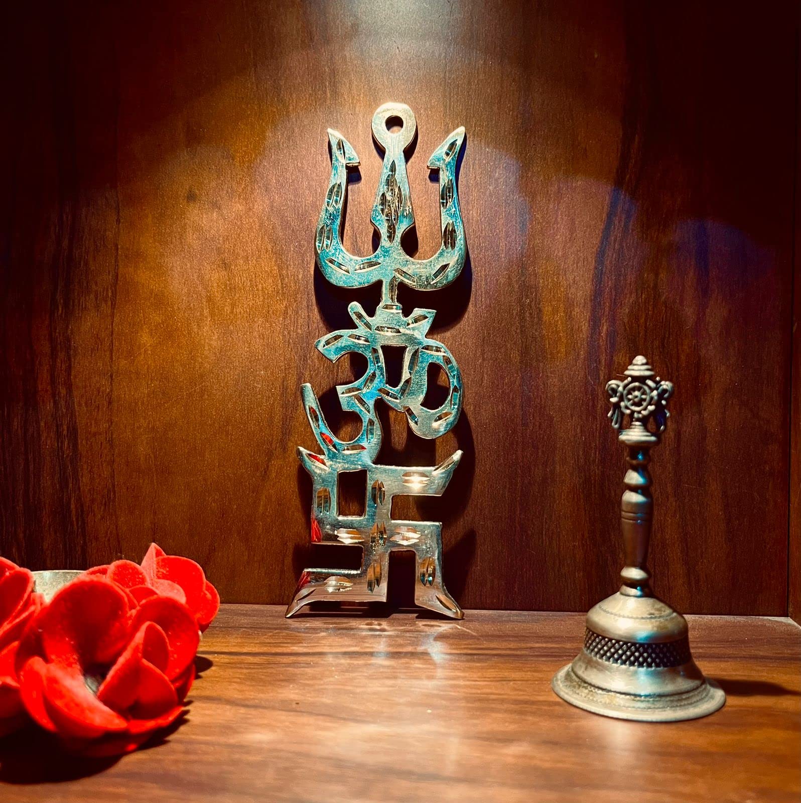 Blissful Decor Presents Brass Swastik Om Trishul Wall Hanging Vastu |  Desertcart Seychelles, image size:1596x1600