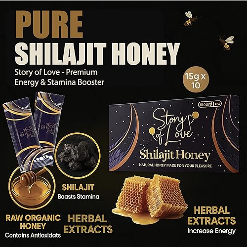 Miniatura 2 de Miel Shilajit orgánica hecha con jalea real natural y hierbas mixtas, paquete de 12 sobres cada 0.35 oz