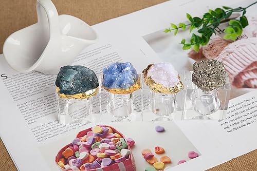 Miniatura 7 de AMOYSTONE Juego de 4 servilleteros cuadrados de cristal azul, base decorativa de vidrio, calcita irregular con bordes dorados, 2.5 pulgadas