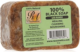 RA Cosmetics 100% Natural African Black Soap, Mango Scent, 5 oz, 141g