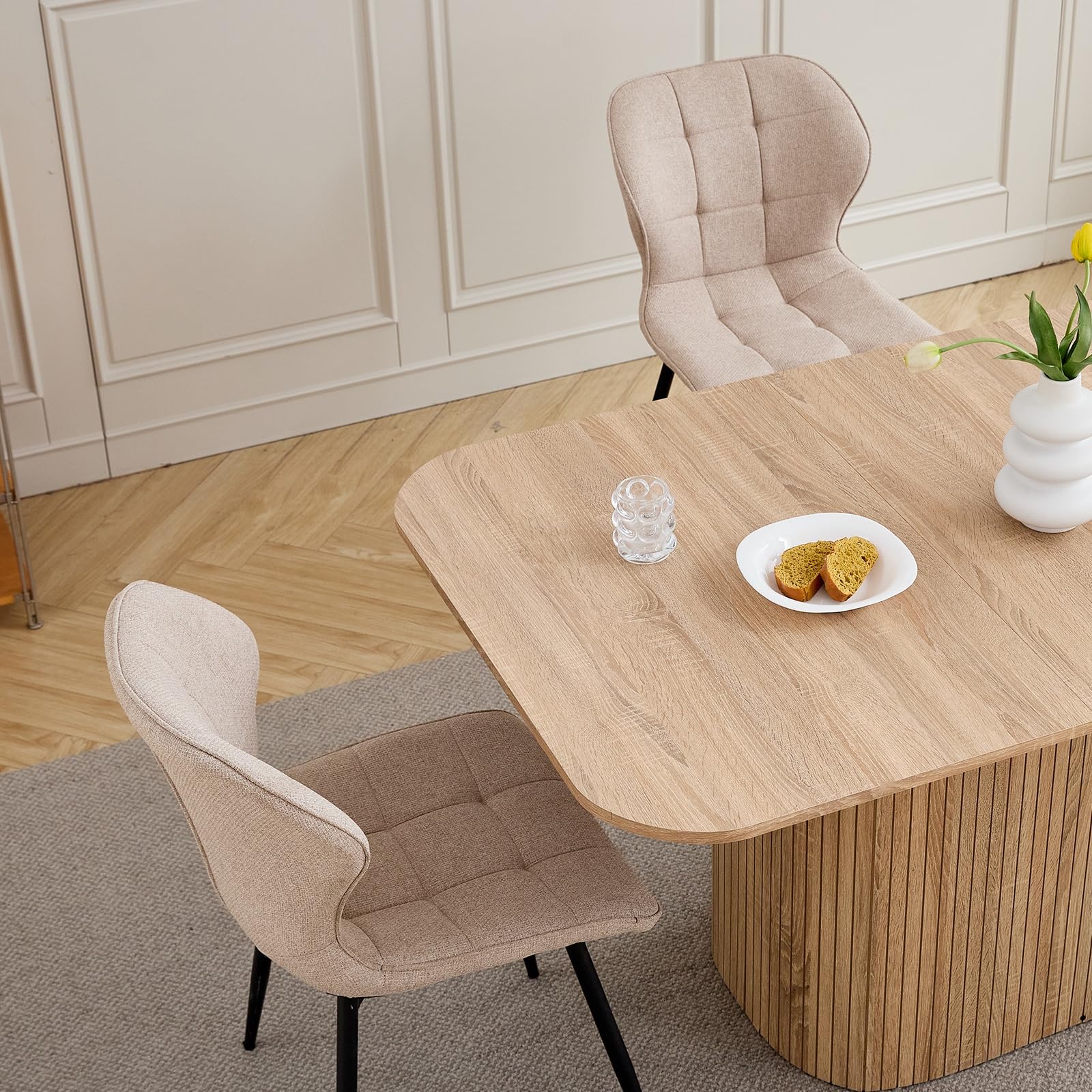 GrandCA HOME Set di 4 Sedie da Pranzo Imbottite in Lino con Schienale e Gambe in Metallo Nero, Sedia da Soggiorno per Cucina, Sala da Pranzo, Camera da Letto - Cachi
