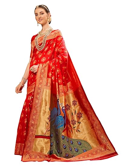Women's Paithani Silk Blend Woven Saree With Blouse Piece