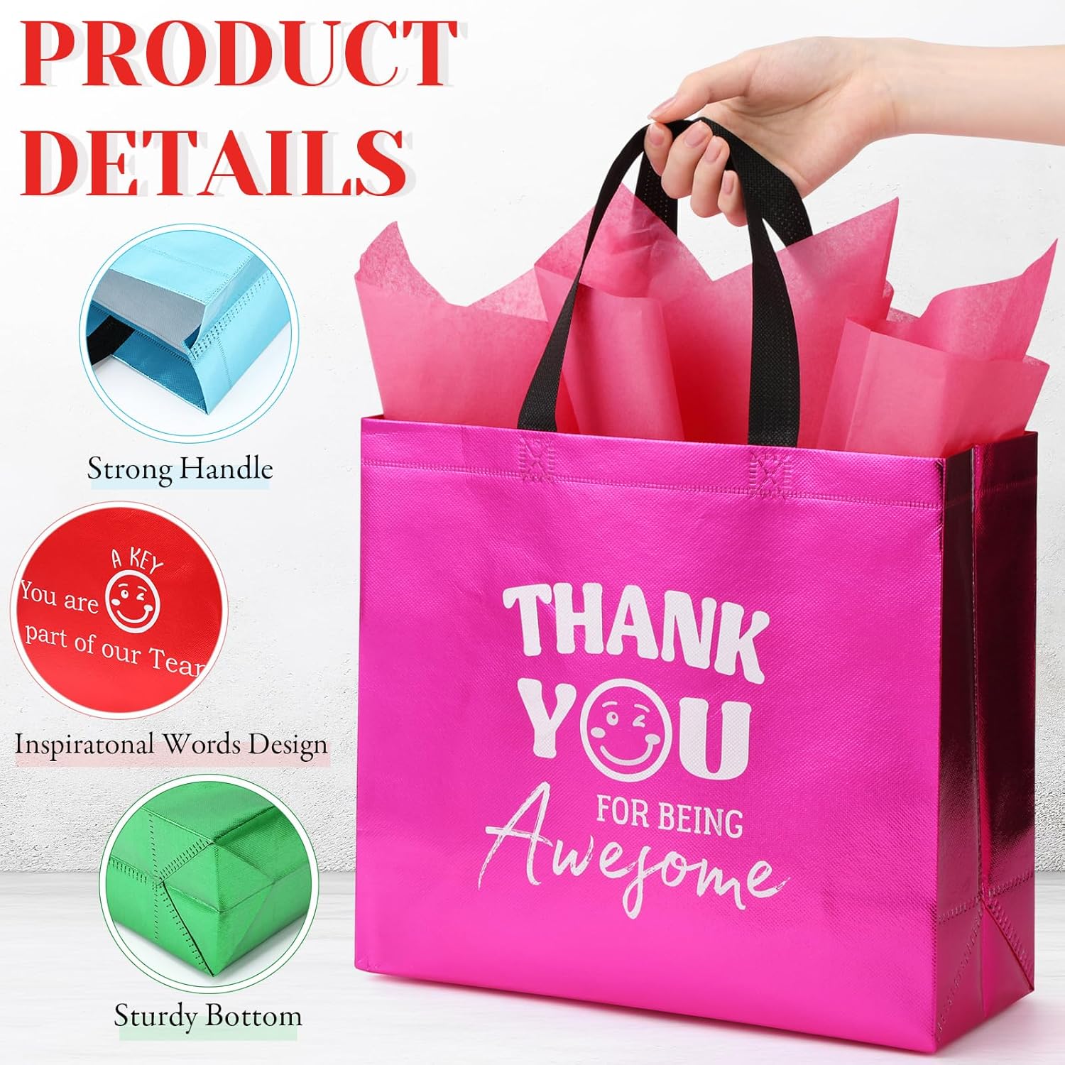 Sunnymove 24 Pcs Large Reusable Team Appreciation Gifts Bag with 24 Tissue Paper Bulk 13 x 11 x 4.7 Inch Non Woven Employee Appreciation Gift Bag with Handle for Coworker Teacher(Multicolor) - Image 3