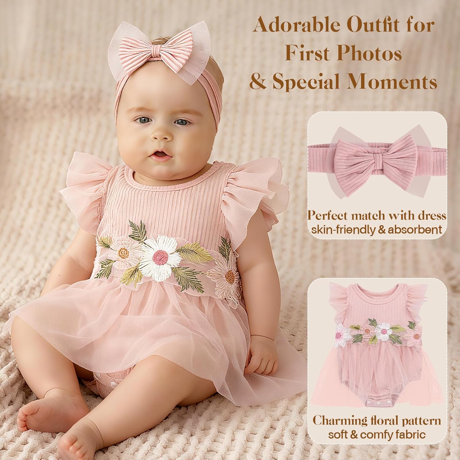 Baby Girl Gift Basket | 9 PCS Pink Welcome Home Newborn Baby Girl Gift Set with Dress, Headband | Newborn Essentials with Socks, Storage Basket | Baby Shower Gift for Girls - Image 3