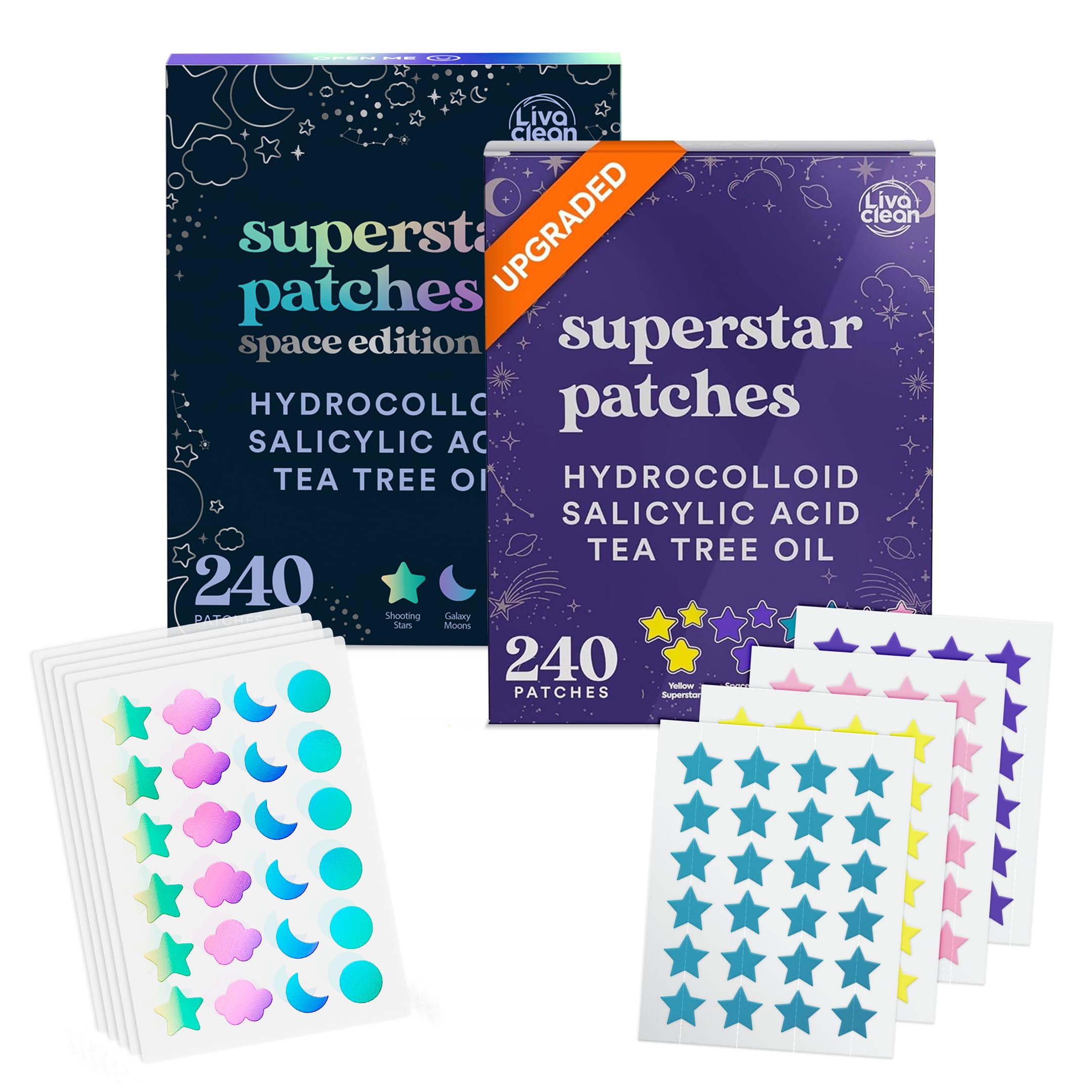 LivaClean 240 240 CT Superstar Acne Patches w Salicylic Acid Tea Tree Multicolored Mixed - Cute Acne Patches